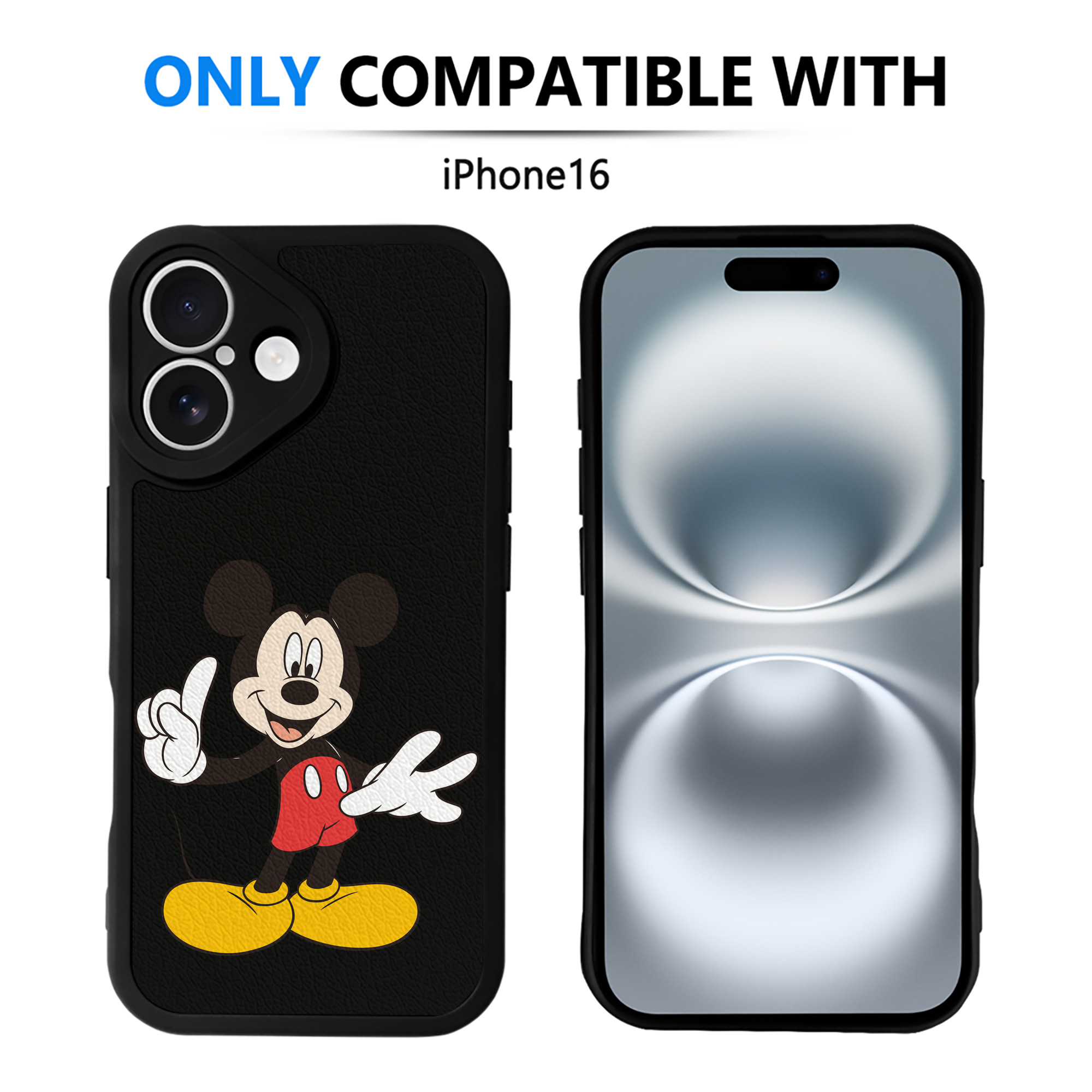 （画像用） ミッキーマウス Mickey Mouse 【iPhone 16シリーズ対応】シリコンスマホケース（レザー調） 材質：シリコン